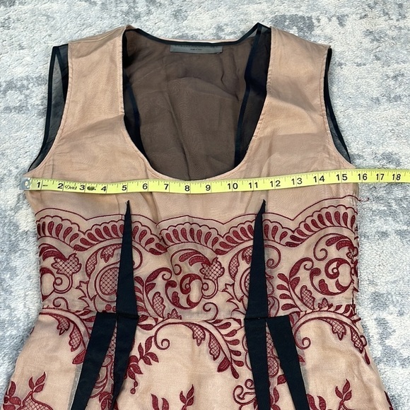Stella McCartney Bolsena Dress Mini Mesh Overlay Embroidered Black Beige Red 40 - Picture 7 of 16